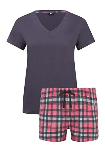 Shorty H.I.S Damen Homewear-Set, Gr. 44/46, pink - Bequemes Nachtwäsche-Set mit karierten Shorts und V-Ausschnitt-Shirt aus 100% Baumwolle. Ideal für entspannte Nächte und gemütliche Tage zu Hause.