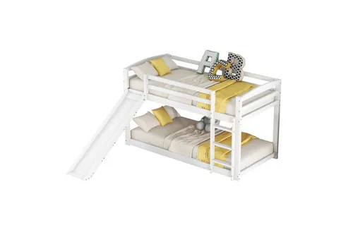 REDOM Etagenbett Kidnerbett für Kinder und Jugendliche (90x200cm, weiß) - Raumsparendes Etagenbett mit Rutsche und Leiter für sicheres Spielen. Aus massivem Kiefernholz, stabil und langlebig. Ideal für kreative Kinderzimmergestaltungen.