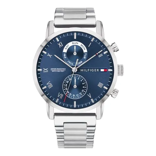 Tommy Hilfiger Analoguhr Quartz Herren Uhr 122 15 Trend Edelstahl - Silber/Blau - Hochwertige Herrenuhr aus Edelstahl mit modernem Design und präzisem Quarzwerk. Wasserdicht bis 50 Meter und mit Leuchtzeigern für gute Ablesbarkeit im Dunkeln.