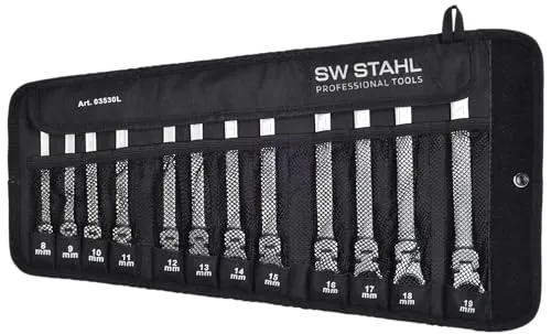 SW-Stahl Gabelringratschenschlüssel Set 8-19 mm, 12-teilig - Werkzeug-Set mit Gelenk und 72 Zähnen für schnelles Montieren und Demontieren, ideal für Heimwerker und Profis, aus hochwertigem Chrom-Vanadium gefertigt.
