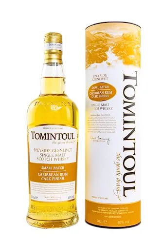 Tomintoul Single Malt Scotch Whisky - Caribbean Rum Cask Finish - Whisky mit exotischem Kokos-Aroma, milden 40% vol. und ideal für Einsteiger. Perfekt als Geschenk in hübscher Verpackung.