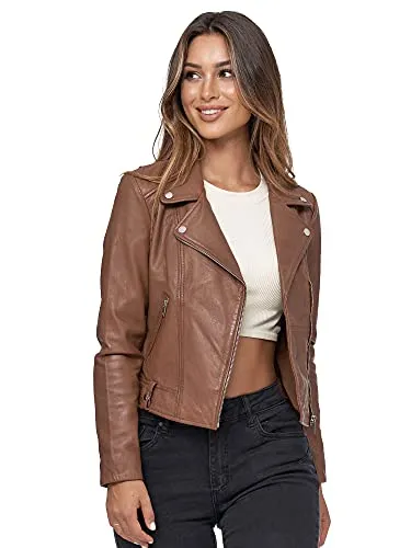 Tazzio Damen Lederjacke F507 Camel - Beige - L - Moderne Damen Lederjacke mit Reißverschluss und praktischen Taschen. Hochwertiges Echtleder sorgt für einen stilvollen Look und hohen Tragekomfort. Ideal für das ganze Jahr und perfekt für jede Gelegenheit.