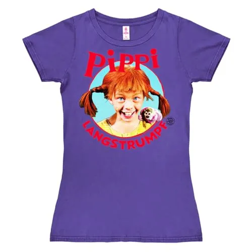 Logoshirt® Pippi Langstrumpf Portrait T-Shirt Damen | Offiziell lizenzierter Pippi-Langstrumpf-Fanartikel, 100% Baumwolle, T-Shirt mit hochwertigem Frontprint