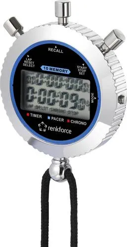 Renkforce RF-SW-200 Stoppuhr digital Silber - Stoppuhr digital für Unisex Erwachsene, leicht und handlich mit nur 108 g, ideal für Sport und Training, inklusive Kordel für einfaches Tragen.