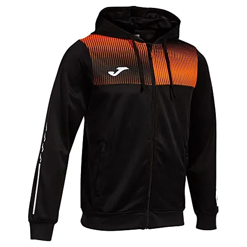 Joma Eco Supernova Jacke mit Kapuze für Herren - Schwarz/Orange - Hochwertige Kapuzenjacke mit Reißverschluss, verstellbarer Schnürung und praktischen Seitentaschen, ideal für Sport und Freizeit.