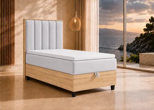 Trinity K-1 Einzelbett 80x200 Silber | Boxspringbett mit Stauraum & Topper