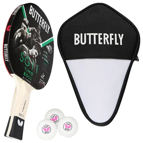 Butterfly Timo Boll SG11 Tischtennisschläger Set - Komplettschläger inklusive Schlägerhülle und 3 hochwertigen 40+ 3*** Bällen, ideal für Allround-Spieler und perfekte für Freizeit- und Wettkampfeinsätze.