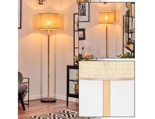 hofstein Stehlampe aus Holz und Metall im Boho-Style mit Papier-Schirm - Elegante Stehlampe für den Innenbereich, 166,5 cm hoch, mit Fußschalter und modernem skandinavischen Design – ideal für Esszimmer, Flur oder Wohnzimmer.