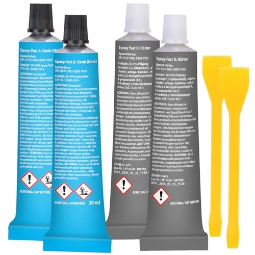 AGT Kleber für Montage: 2er-Set 2-Komponenten-Epoxid-Kleber, stahlverstärkt, schnellfest, grau (2 Komponenten Plastik, 2 Metall Beton, Epoxy)