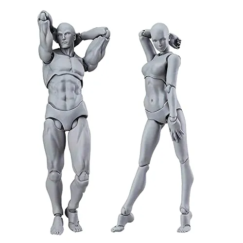 Künstlerpuppe Blockhead Jointed Mannequin Drawing Figures, Small Figure Model for Sketching, Painting, Drawing, Artist Male+Female Set