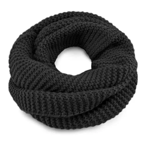 Neverless® Damen Loopschal Merino Wolle Grobripp Strickschal Schlauchschal Schwarz Unisize - Kuscheliger Loopschal aus 100 % reiner Merinowolle – ideal für stilvolle Herbst- und Winterlooks. Der weiche Strickschal bietet angenehmen Tragekomfort und perfekte Wärme ohne Kratzen. Ein tolles Geschenk für jede Frau!