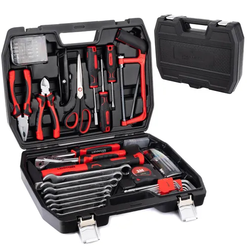 LEHMANN Werkzeug Set 65-teilig, Kunststoffkoffer mit Tragegrif, inkl. Hammer, Schraubenschlüssel, Zangen