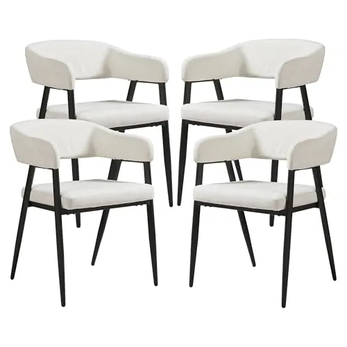 [en.casa] Esszimmerstühle 4er Set Kohlmand Küchenstühle mit Metallbeinen Polsterstuhl Webstoff Armlehne Rückenlehne Beige