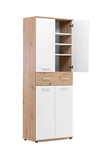 Schuhschrank - Diele (B/H/T: 70 x 185 x 35 cm) 4 Türen, 1 Schubkasten | 8 Regalfächer | Dekor: Artisan Oak