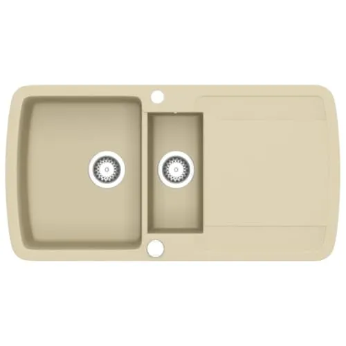 vidaXL Granitspüle Doppelbecken Beige 960x500mm - Sanitäranlagen & Zubehör – Elegante, schlagfeste Granitspüle mit zwei extra tiefen Becken, hitze- und kratzbeständig sowie vollständig reversibel für flexible Montage.
