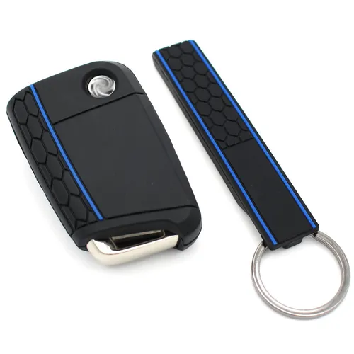 Schlüsselhülle VB + Keytag Schwarz/Blau Silikonschutz Autoschlüssel Cover Case