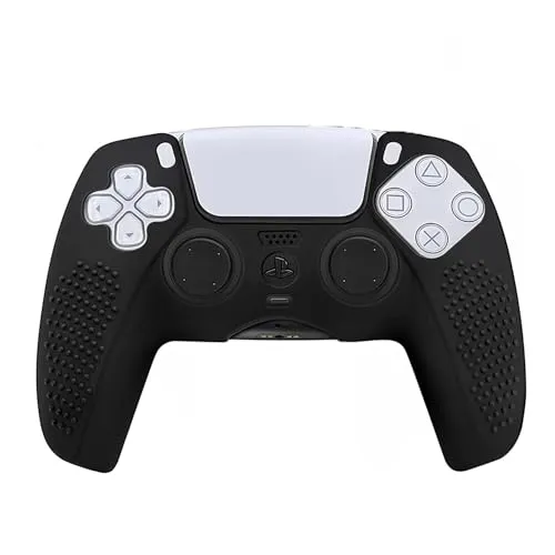 MMOBIEL Silikongummi-Anti-Rutsch-Überzug mit 5 unterschiedlich großen Daumengriffen, spezielles Katzenpfoten-Design, kompatibel mit PS5 DualSense Controller, schwarz