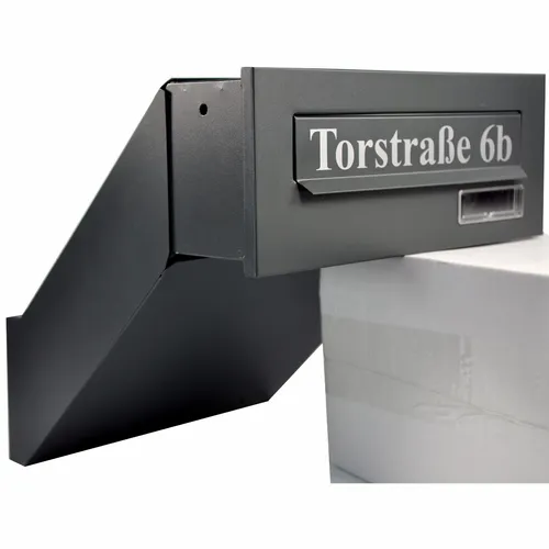 Mauerdurchwurf Briefkasten Anthrazitgrau Matt NEU RAL 7016 + Aufschrift