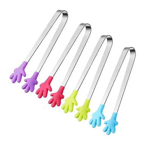Hand Form Silikon Zange, 4 Stück Mini-Zange mit, Zuckerzangen Lebensmittelzange Beste Küchenhelfer