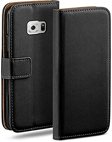 moex Book Case für Samsung Galaxy S6 Handyhülle mit Kartenfach, Hülle klappbar 360 Grad Schutzhülle, Klapphülle Flip Case Cover, PU Leder Handytasche Lederhülle, Schwarz