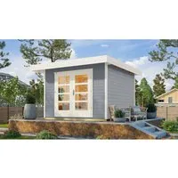 Weka Holz-Gartenhaus Flachdach Lasiert 314 cm - Holz-Gartenhaus mit modernem Design, einfacher Montage dank Steck- & Schraubsystem, robust mit 28 mm Wandstärke und ideal für die Aufbewahrung von Gartenutensilien.