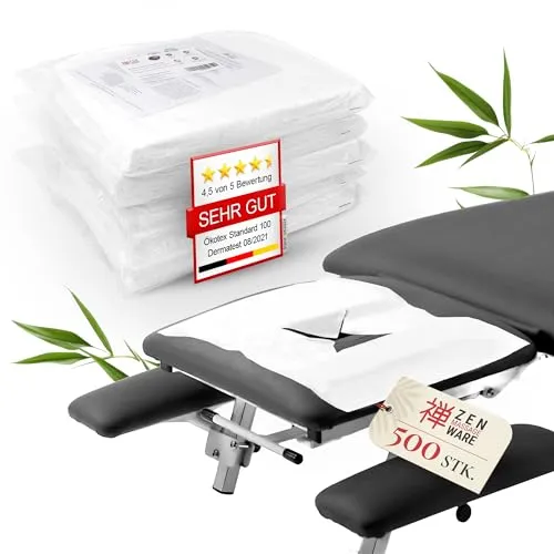 ZEN – 500x Einweg Nasenschlitztücher für Therapieliegen mit X-Ausschnitt – Vlies Einwegauflagen für Kopfstützen bei Massageliegen & Behandlungsliegen – Hautverträgliche Gesichtsauflagen 40x31 cm