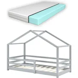 Kinderbett mit Matratze und Rausfallschutz 70x140cm