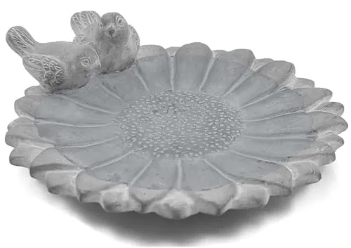 Stephans Möbelbörse Vogeltränke mit 2 Vögeln Vogelbecken Vogelbad Futterschale Tränke Garten Terrasse Balkon Futterstelle Wasserstelle Bienen Zement Sonnenblume Ø25,5cm