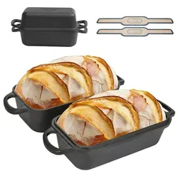 Brotbackform mit Deckel aus Gusseisen, Kastenform, Toastbrot Backform, Brottopf, Schwarz