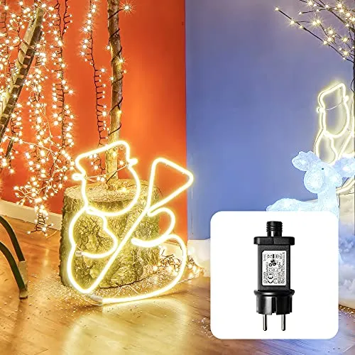 hellum LED Leuchtfigur Schneemann Stripe Lichtschlauch warmweiß, 38x52cm Metallrahmen Außen Outdoor, 59 lm, 578072