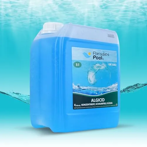 Paradies Pool Algizid für Pool, schaumfrei, Algenschutz, Schwimmbecken, chlorfreies Algenschutzmittel, algenvorbeugend, Schutz vor Algenbildung, Inhalt: 5 Liter