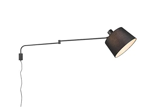 Schwenkbare Wandleuchte mit Gelenkarm & Stoffschirm - Wandleuchten in Schwarz mit maximaler Ausladung von 150 cm, austauschbarem LED Leuchtmittel für warmweißes Licht, ideal für flexible Beleuchtung.