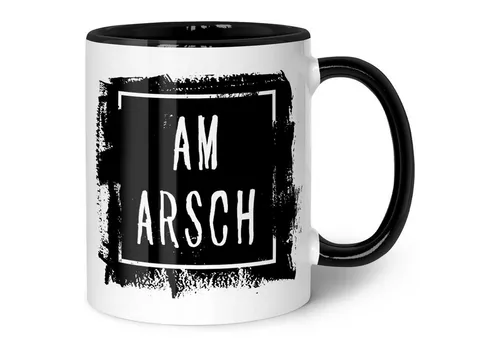 GRAVURZEILE Tasse mit Spruch - Am Arsch, Keramik, Farbe: Schwarz & Weiß