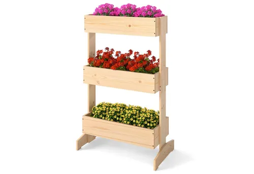 COSTWAY Vertikales Hochbeet mit 3 Etagen aus Tannenholz - Platzsparendes Hochbeet mit 3 separaten Pflanzkästen, ideal für Garten, Balkon und Terrasse. Aus robustem Kiefernholz gefertigt, bietet es Langlebigkeit und die Möglichkeit zur individuellen Gestaltung.