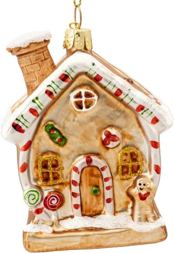SIKORA Christbaumschmuck Lebkuchenhaus besondere Weihnachtskugel Glas Anhänger – BS620, Christbaumschmuck Deko - traditionell, witzig & außergewöhnlich
