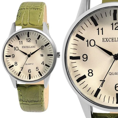 Herrenuhr Männer Silber Grün schlicht schick Kunstleder Armband Datum 29/268 NEU