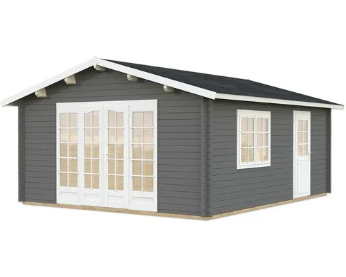 Gartenhaus Palmako Irene 23,9 m² - Dunkelgrau/Weiß mit Fußboden - Robustes Holz-Gartenhaus mit Satteldach und großzügiger Fläche von 23,9 m², ideal für Gartenlagerung oder Freizeitgestaltung.
