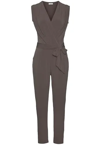 Lascana Damen Overall - Stylischer Damen Overall mit breiten Trägern und elegantem, überlappendem Oberteil. Der passende Bindegürtel betont die Taille, während seitliche Eingrifftaschen praktischen Stauraum bieten. Ideal für vielseitige Anlässe.