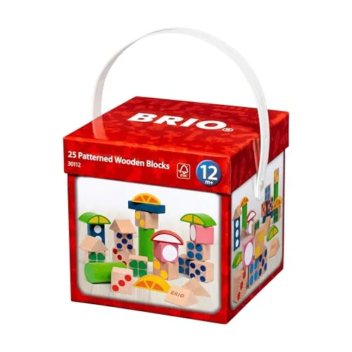 BRIO 30112 Baustein-Box - Farbenfrohe Holzbausteine für kreativen Spielspaß - Bauklötze & Bausteine: 25 vielseitige Holzbausteine aus FSC-zertifiziertem Buchenholz fördern Lernen und Kreativität ab 12 Monaten. Praktische Aufbewahrungsbox inklusive!