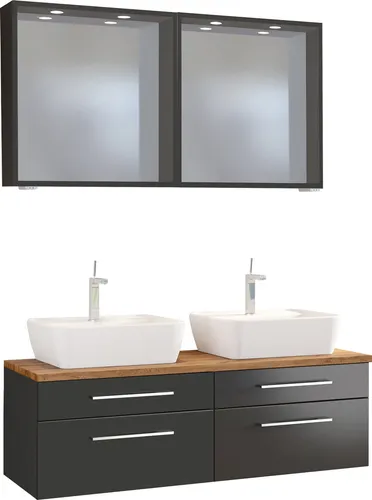 Held Möbel Waschtisch-Set Davos 120 cm mit Spiegelpaneel - Badmöbelset in modernem Design, inklusive Spiegelpaneel und in stilvollem graphit/matt grau, ideal für ein elegantes Badezimmer.