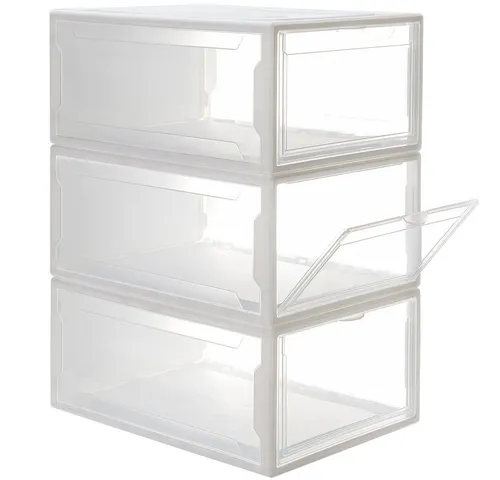 Yorbay Schuhbox 3er Set - stapelbarer Schuhorganizer - Stiefel- & Schuhboxen mit dreiseitigem Durchsicht-Design, ideal für Schuhe bis Größe 48. Platzsparend und einfach aufzubauen, perfekt für jede Ecke!