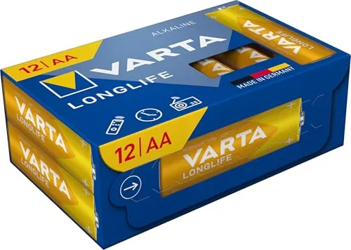 VARTA Batterien AA, 12 Stück Cube, Longlife - Alkaline Mignon Batterien LR6 mit 1,5 V - Made in Germany - energiearme Geräte