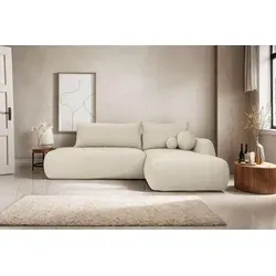 Kaiser Möbel Ecksofa Fabo mit Schlaffunktion und Bettzeugcontainer, Stoff Quelle Ecru Rechts - Beige