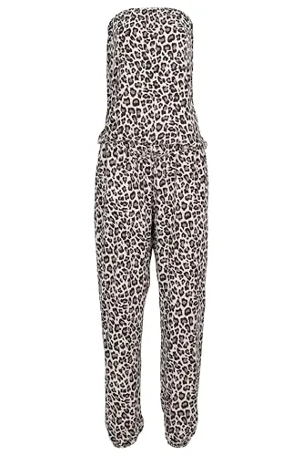 malito - Damen Jumpsuit - langer Einteiler - Overall Carmen Ausschnitt - Hosenanzug Uni - Romper Leo-Print 4538 - (Leo-Beige)