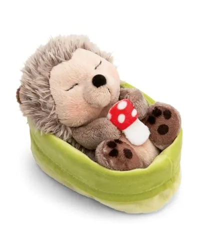 NICI Kuscheltier Igel mit Fliegenpilz schlafend im Körbchen von NICI
