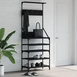 vidaXL Kleiderständer mit Schuhablage Schwarz 70x34x184 cm - Garderobe mit viel Stauraum: Langlebiger Kleiderständer aus Holzwerkstoff mit Schuhablage, ideal für kleine Räume und stilvolles Interieur.