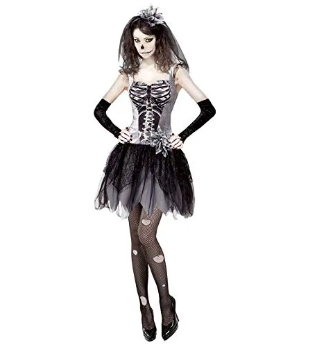 W WIDMANN MILANO Party Fashion - Kostüm Skelettbraut, Größe L, inkl. Kleid und Brautschleier für ein schaurig-schönes Halloween