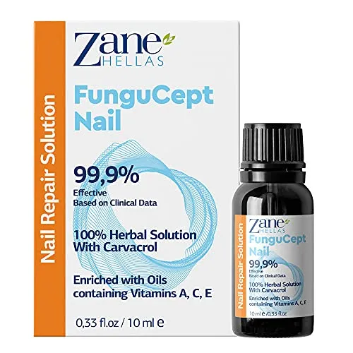 Zane Hellas Fungucept Nail.Nagelreparaturlösung für Hände und Füße. Ideal bei entfärbten, dicken und zerfallenen Nägeln. 100% natürlich mit Oreganoöl. 0,33 oz – 10 ml.