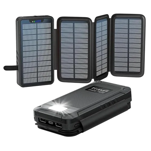 elzle Solar Powerbank 26800mAh - Handy-Solarladegeräte mit 4 hocheffizienten Solarpanels für schnelles Laden und einer LED-Taschenlampe – perfekt für Outdoor-Aktivitäten!