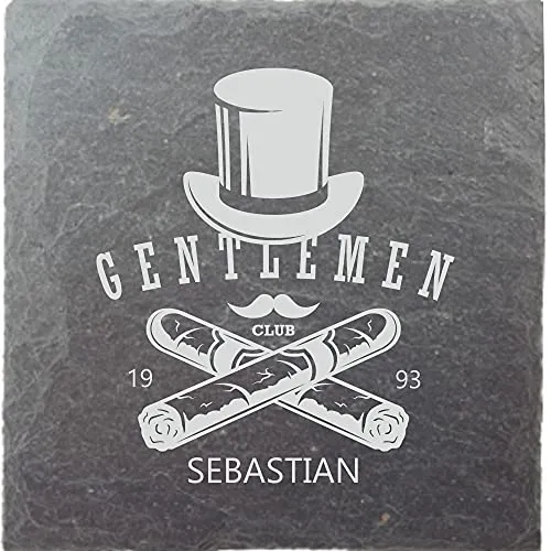 laser-diele Untersetzer Personalisiert – Glasuntersetzer mit Name Graviert – Schieferuntersetzer als Geburtstagsgeschenk – Schieferplatte 10 x 10 cm (Gentlemen)